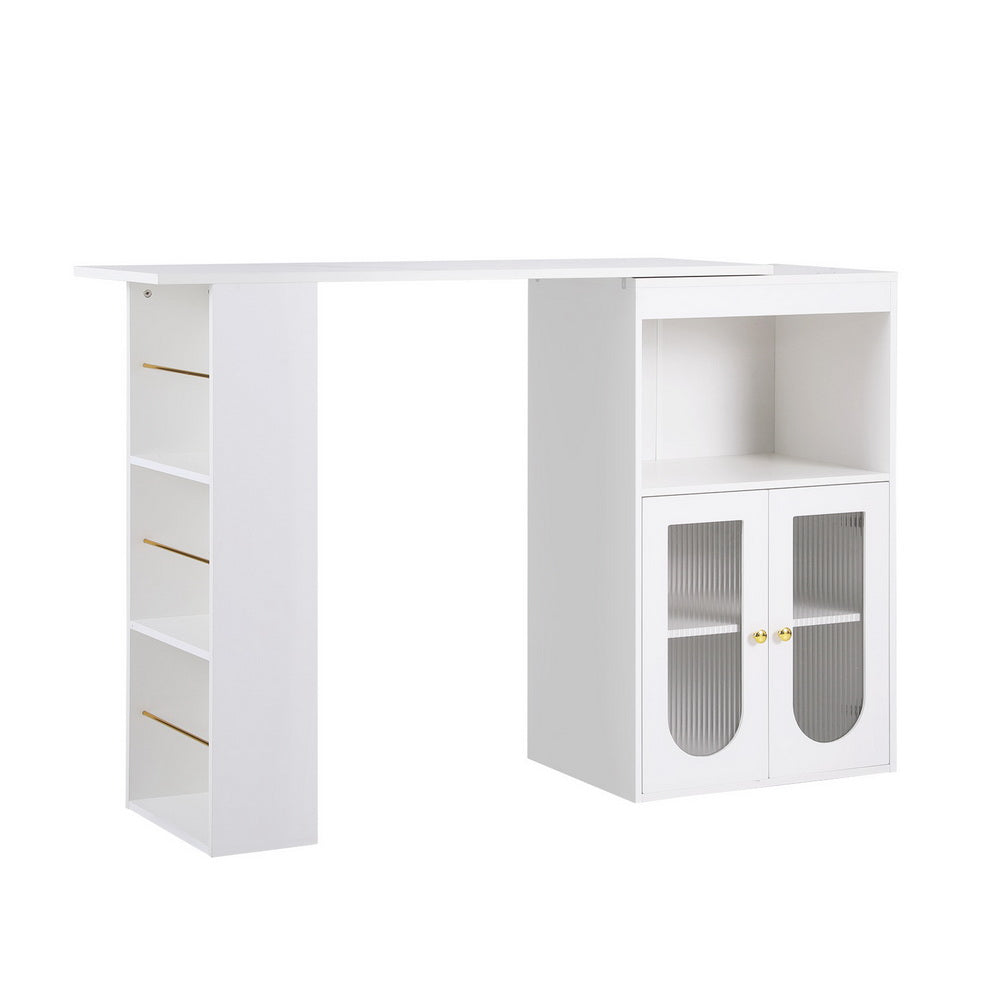 Bar Table Storage Cabinet Wine Rack - White