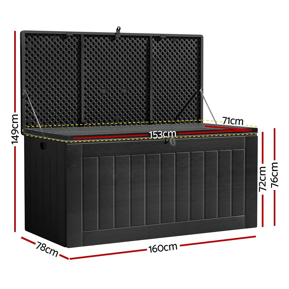 Outdoor Storage Box 830L Container Lockable Bench Tool Shed All Black