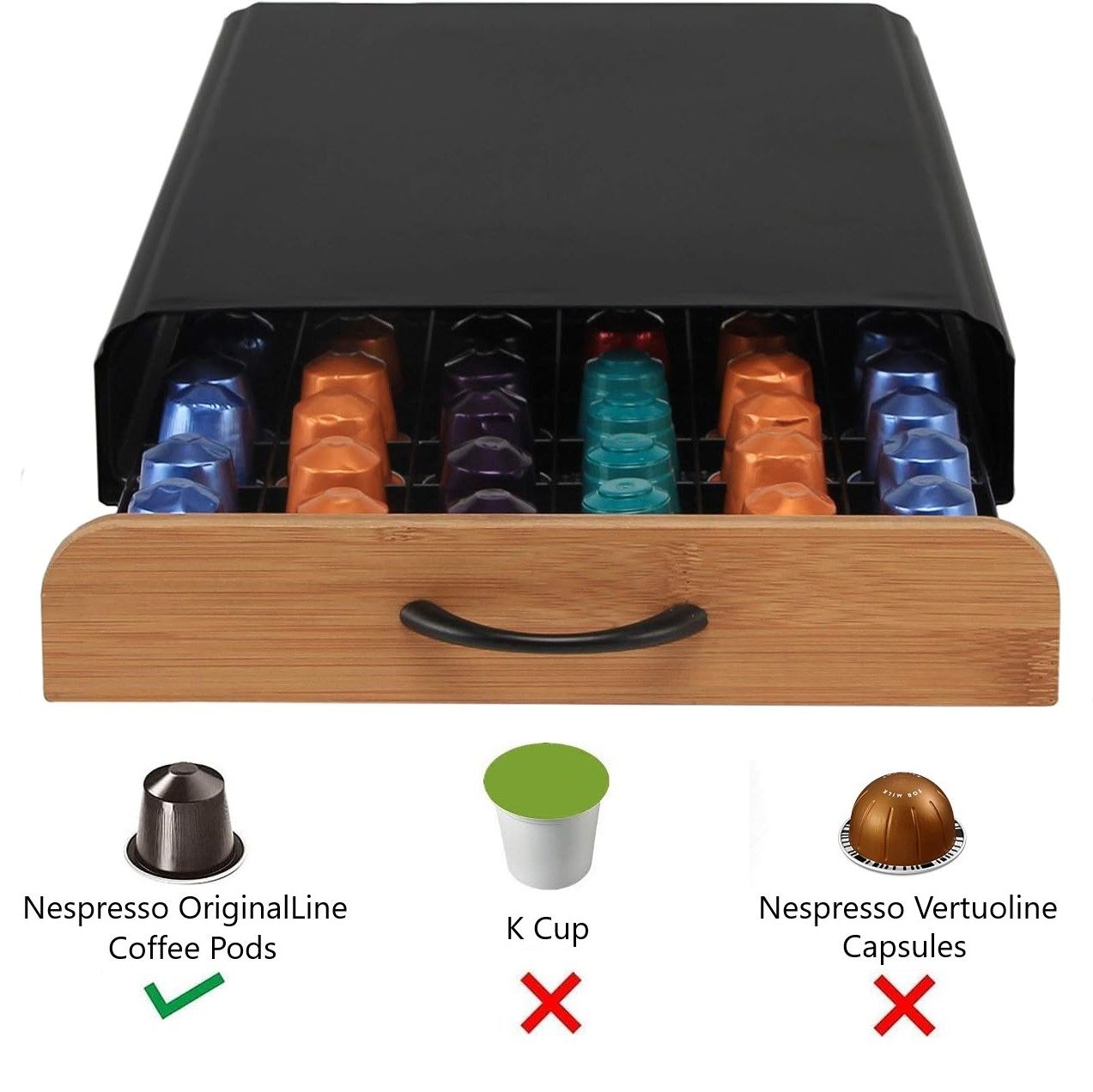 Coffee Pods Storage Drawer Compatible with 60 Nespresso - Natural