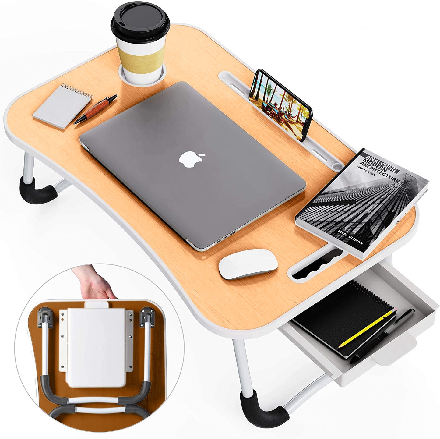 Laptop Bed Desk with Storage and foldable legs  StorageNook