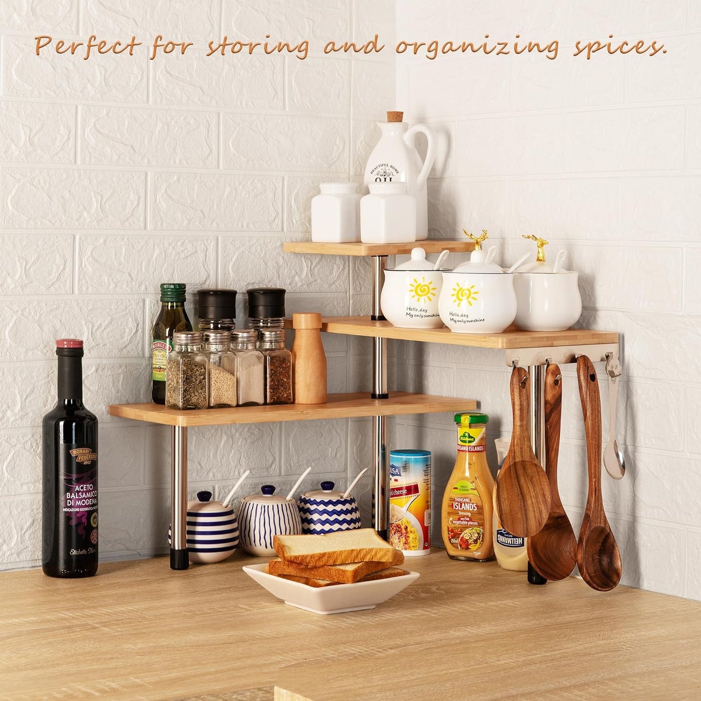 Corner Shelf Kitchen Spice Rack 3 Tier Home Storage Organiser