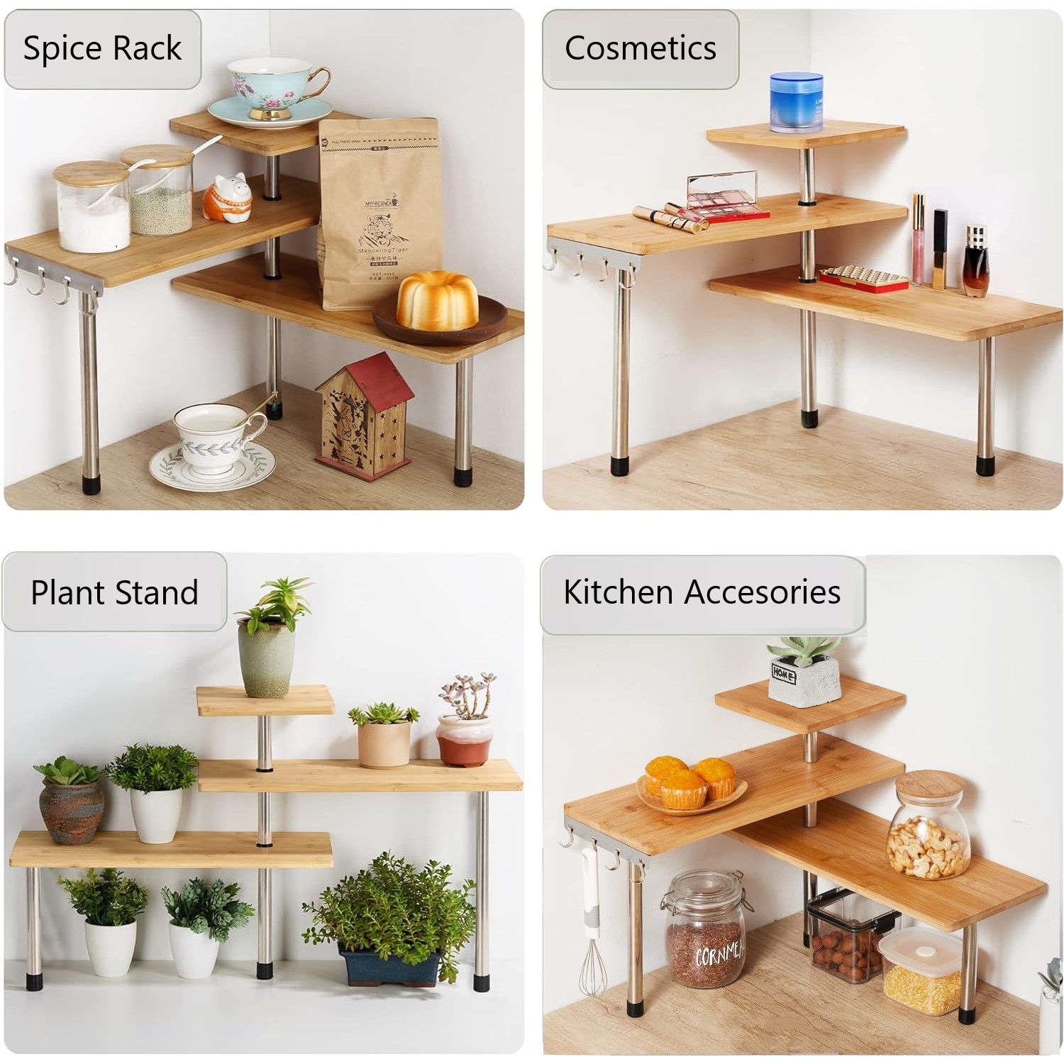 Corner Shelf Kitchen Spice Rack 3 Tier Home Storage Organiser