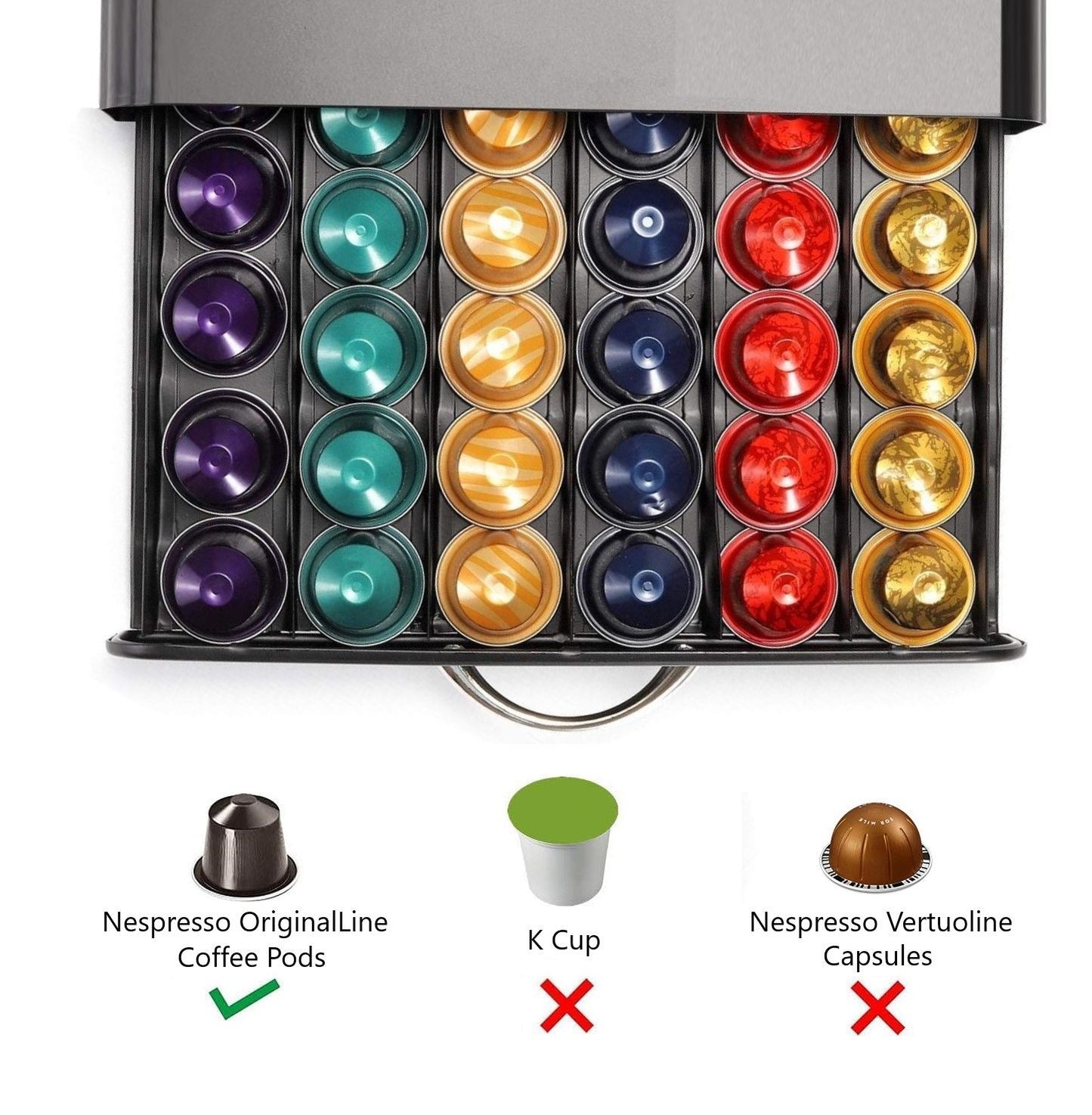 Coffee Pod Storage Drawer Compatible with 60 Nespresso Pods - Black