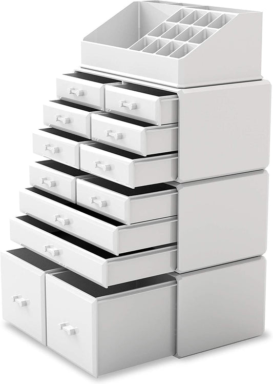 Makeup Cosmetic Organizer Storage with 12 Drawers Display Boxes (white) Storage Nook