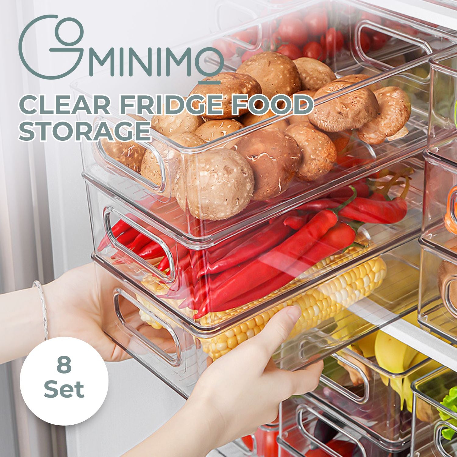 Set of 8 Clear Fridge Food Storage Containers storagenook