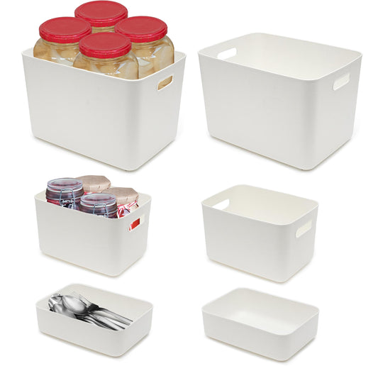 Plastic Kitchen Storage Bins with 4 Lids 6 Pieces - Beige StorageNook