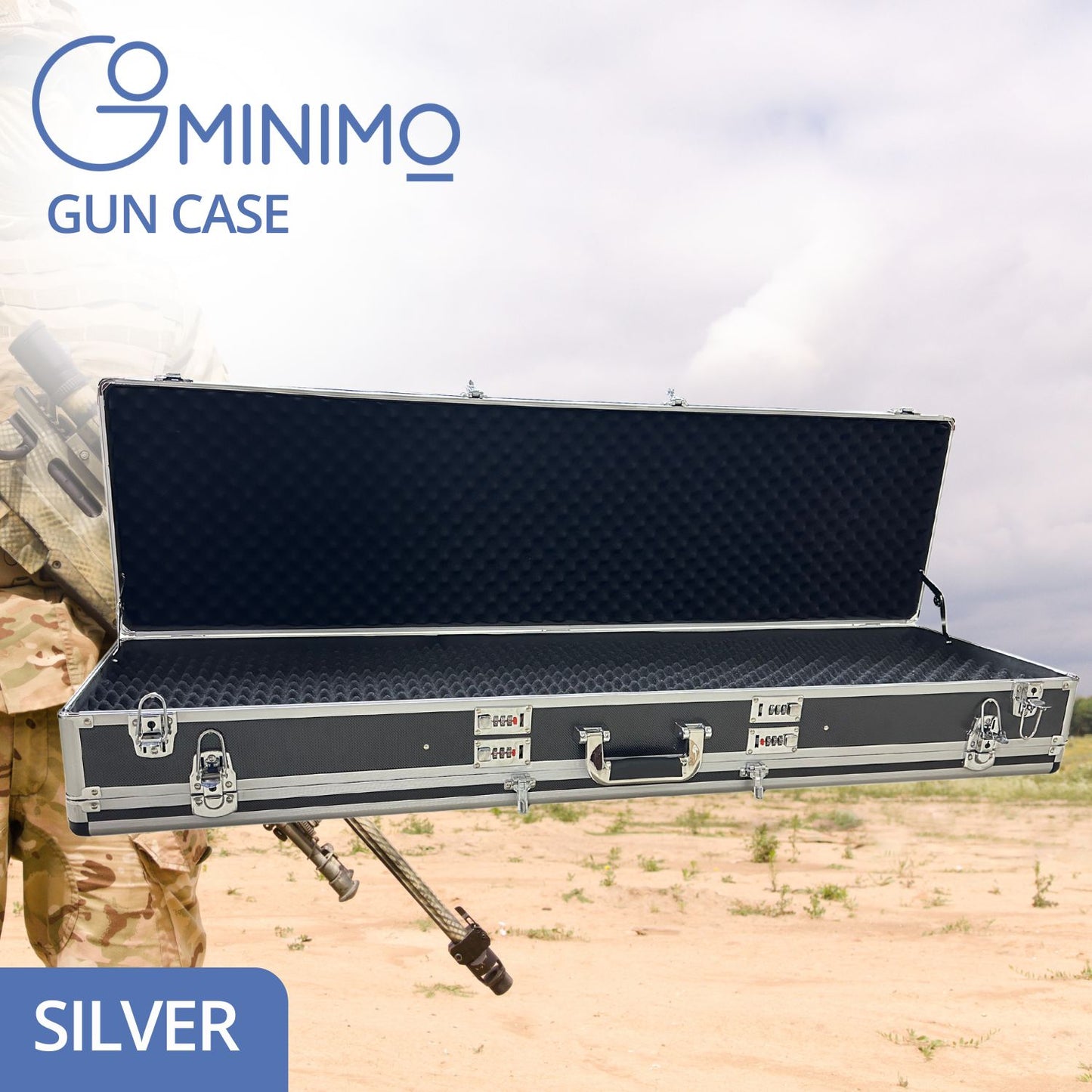 Hard Aluminium Double Sided Gun Case (Silver and Black)