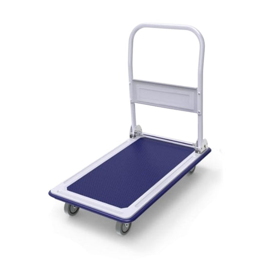 RYNOMATE Foldable Platform Trolley with 4 Wheels (Blue and White) StorageNook 