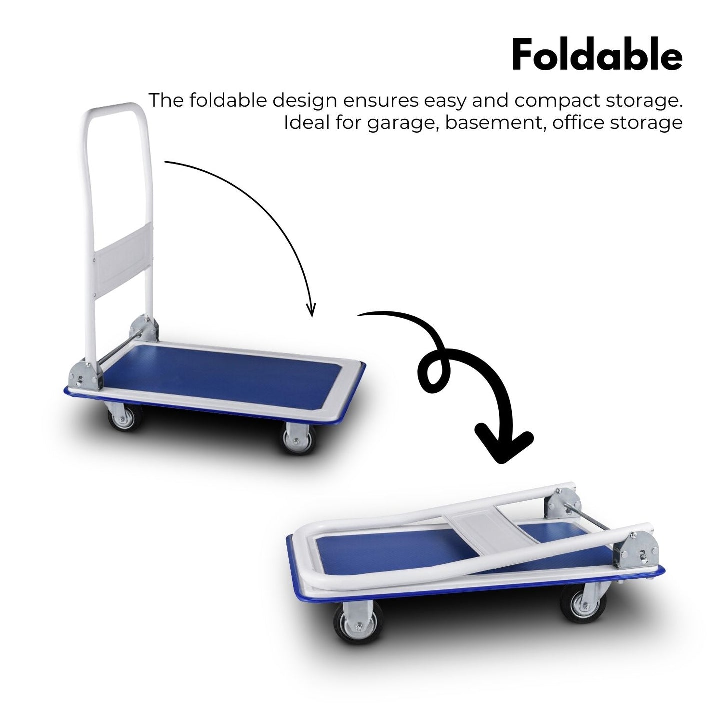 Foldable Platform Trolley with 4 Wheels (Blue and White)