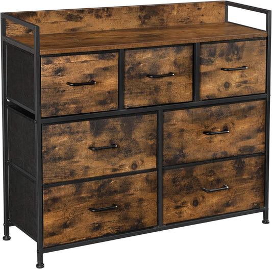 SONGMICS Dresser for Bedroom Chest of Drawers Rustic Brown and Black StorageNook