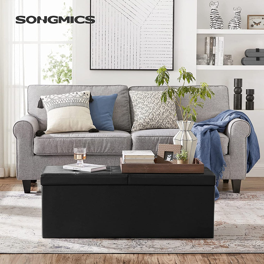 Storage Ottoman Bench with Flipping Lid - Black