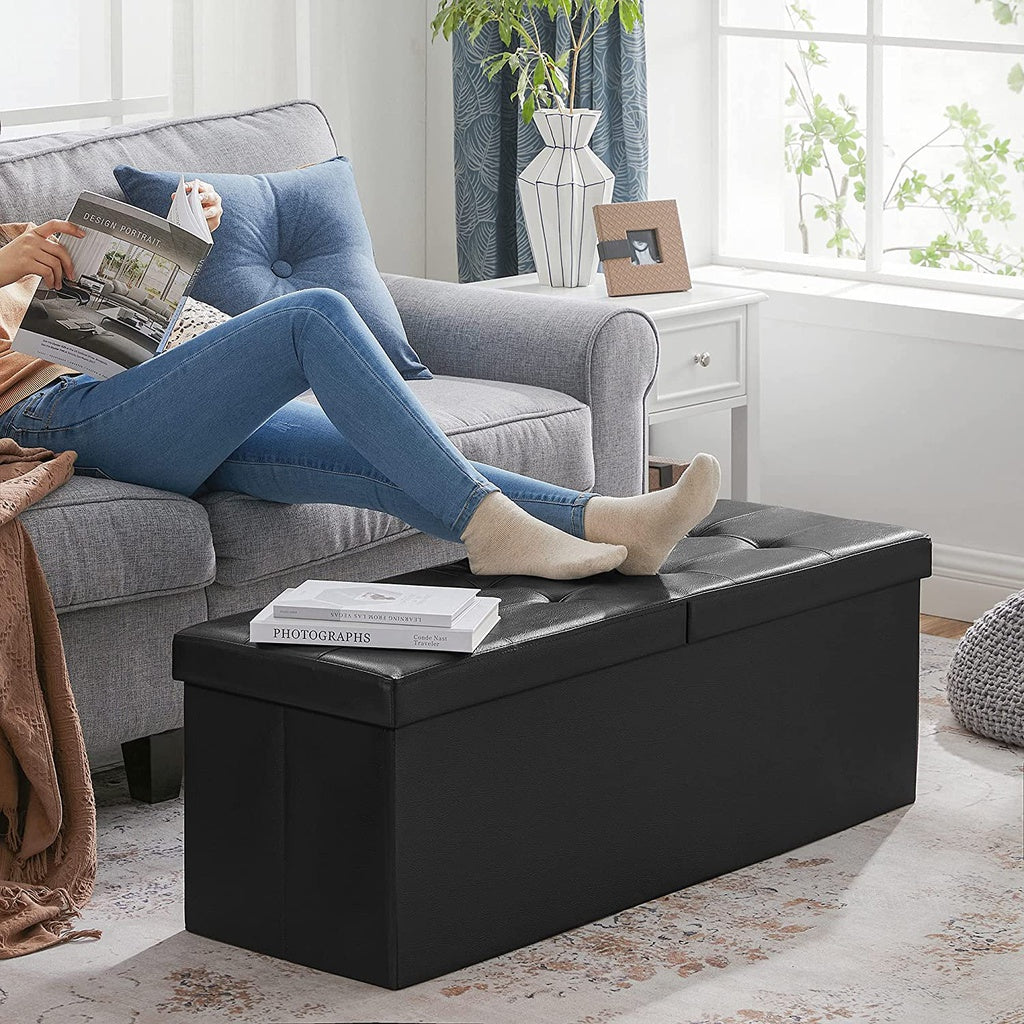 Storage Ottoman Bench with Flipping Lid - Black