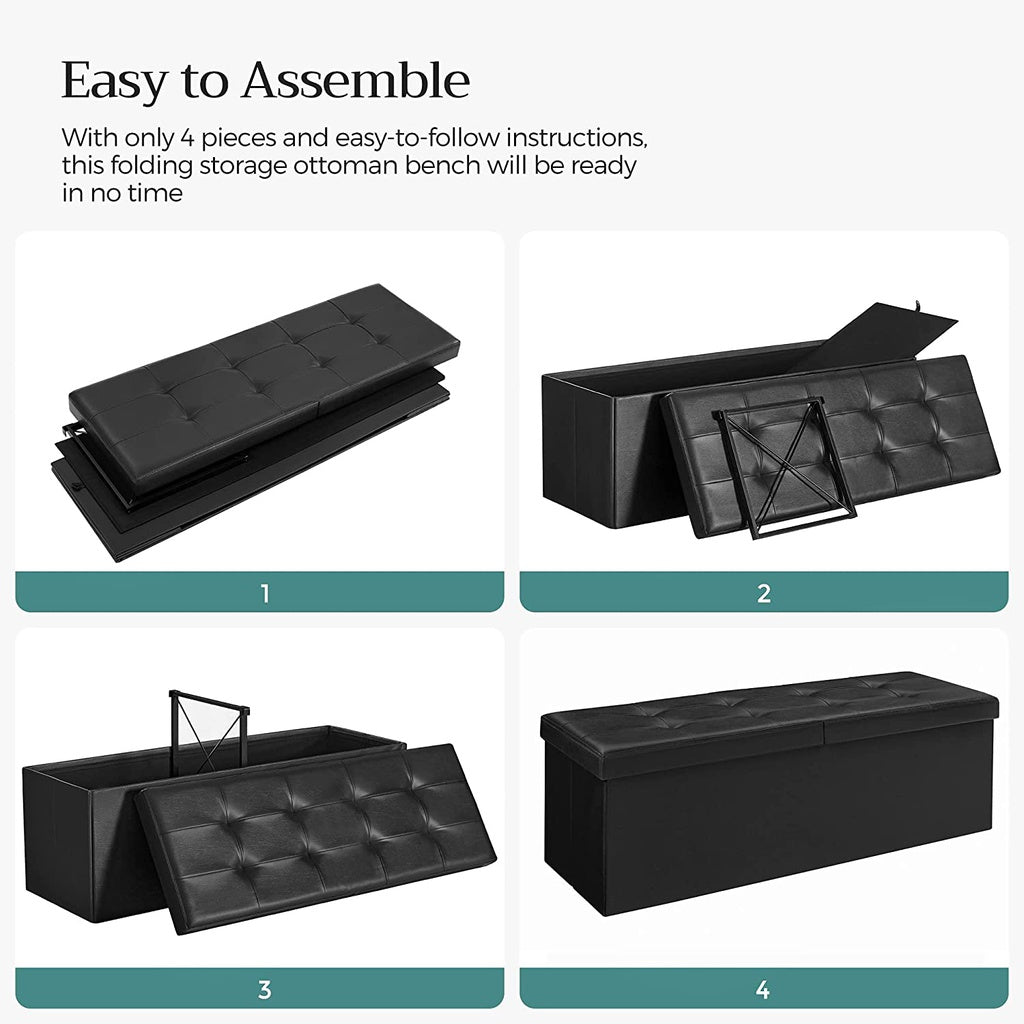 Storage Ottoman Bench with Flipping Lid - Black