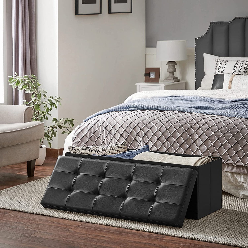 Storage Ottoman Bench with Flipping Lid - Black