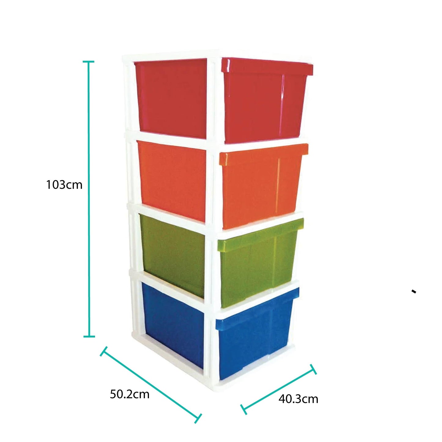 Plastic Storage Unit 4 Drawer Multicolour 50x40x100cm Tallboy Cabinet Container