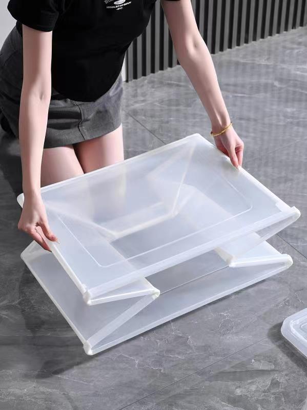 Foldable Storage Box with Lid 37 Litre Modular Clear Plastic Tub Collapsible