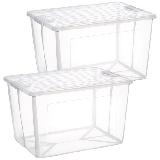 Foldable Storage Box with Lid 2x37 Litre Modular Clear Plastic Tub Collapsible