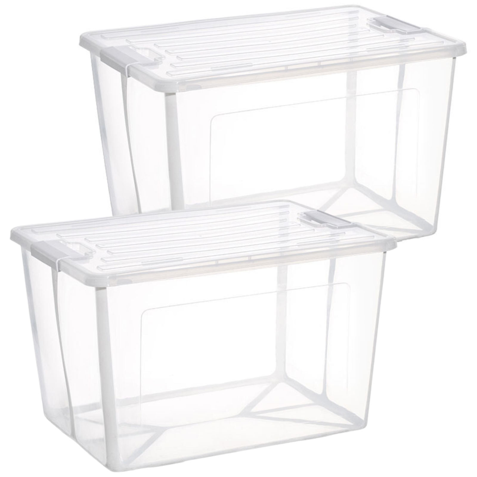 Foldable Storage Box with Lid 2x37 Litre Modular Clear Plastic Tub Collapsible