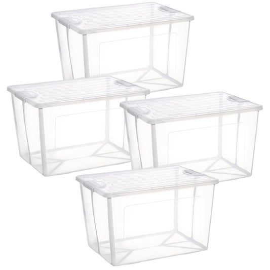 Modular Clear Foldable Storage Box with Lid Plastic Tub Collapsible 4x 37 Litre 