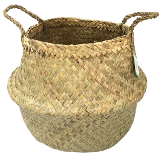 Round Belly Seagrass Small Storage Basket Straw Rattan Home Flower Pot Planter Wicker storage nook