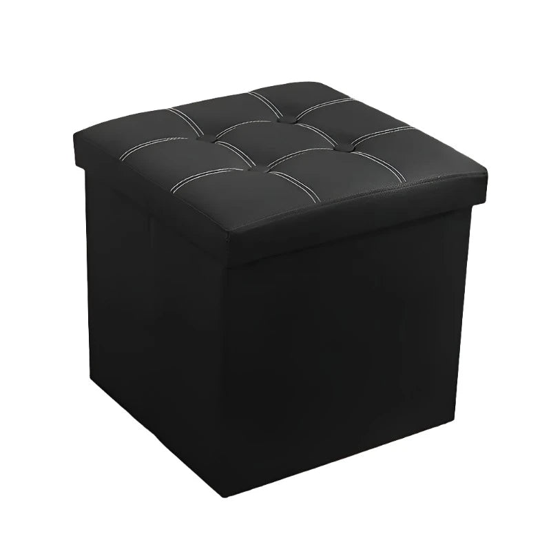 Faux Leather Storage Ottoman - Black, 55L