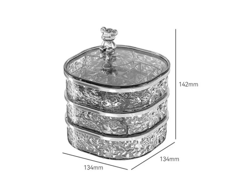 Elegant Crystal Stackable Jewelry Organizer with Bear Handle 