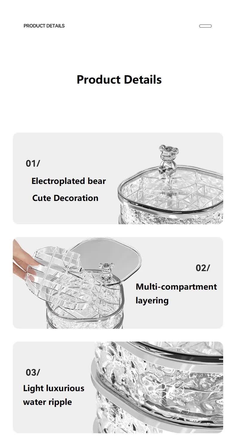 Elegant Crystal Stackable Jewelry Organizer with Bear Handle 