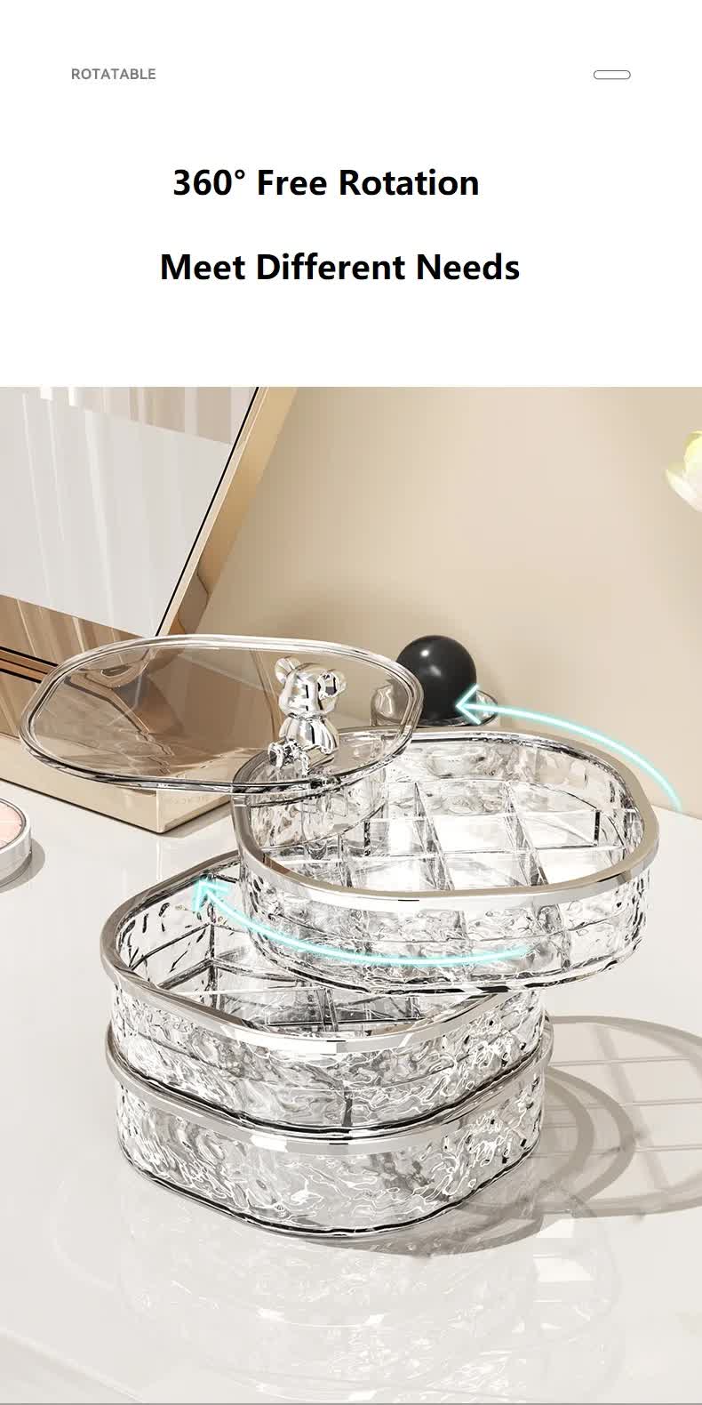 Elegant Crystal Stackable Jewelry Organizer with Bear Handle 