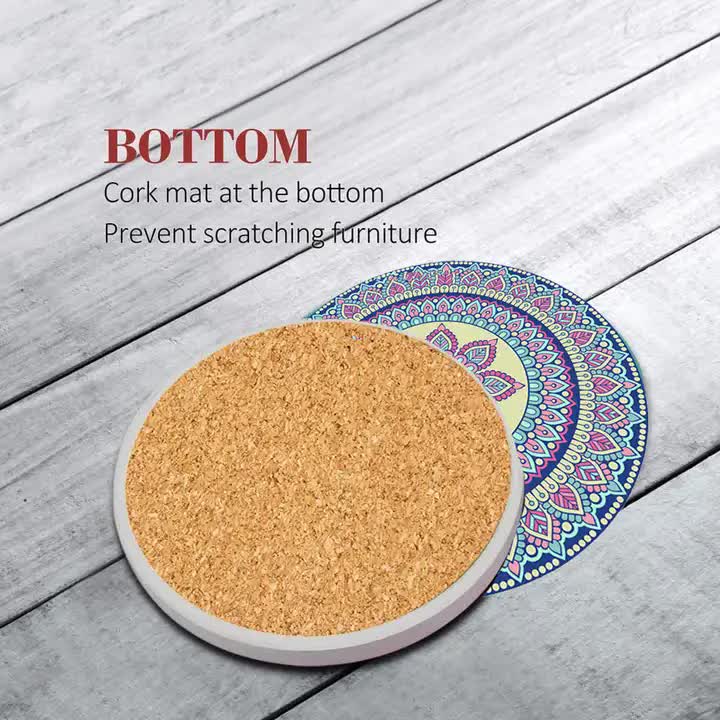 Ceramic Drink Coasters Set of 6 Mandala