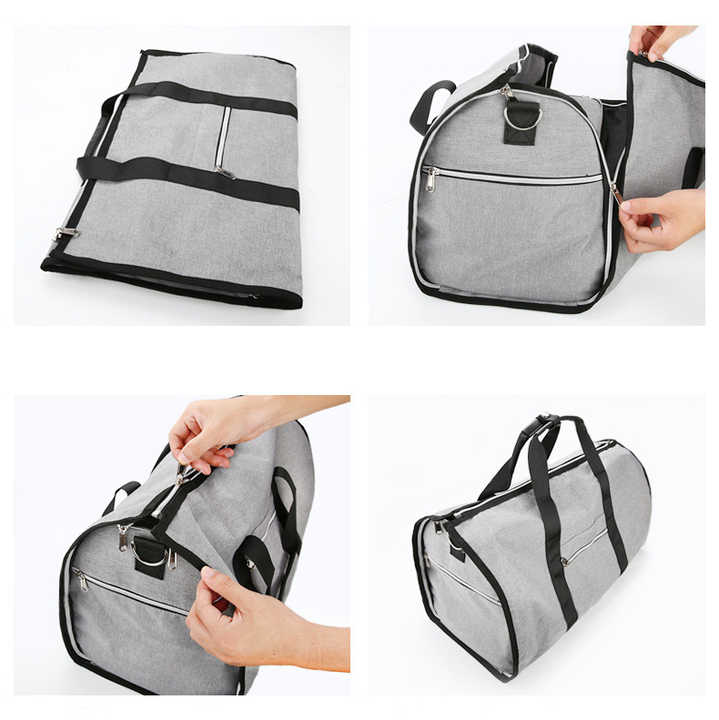 Grey Multi-Functional Travel Duffel Bag with Suit Storage, Foldable Garment Bag for Business Trips