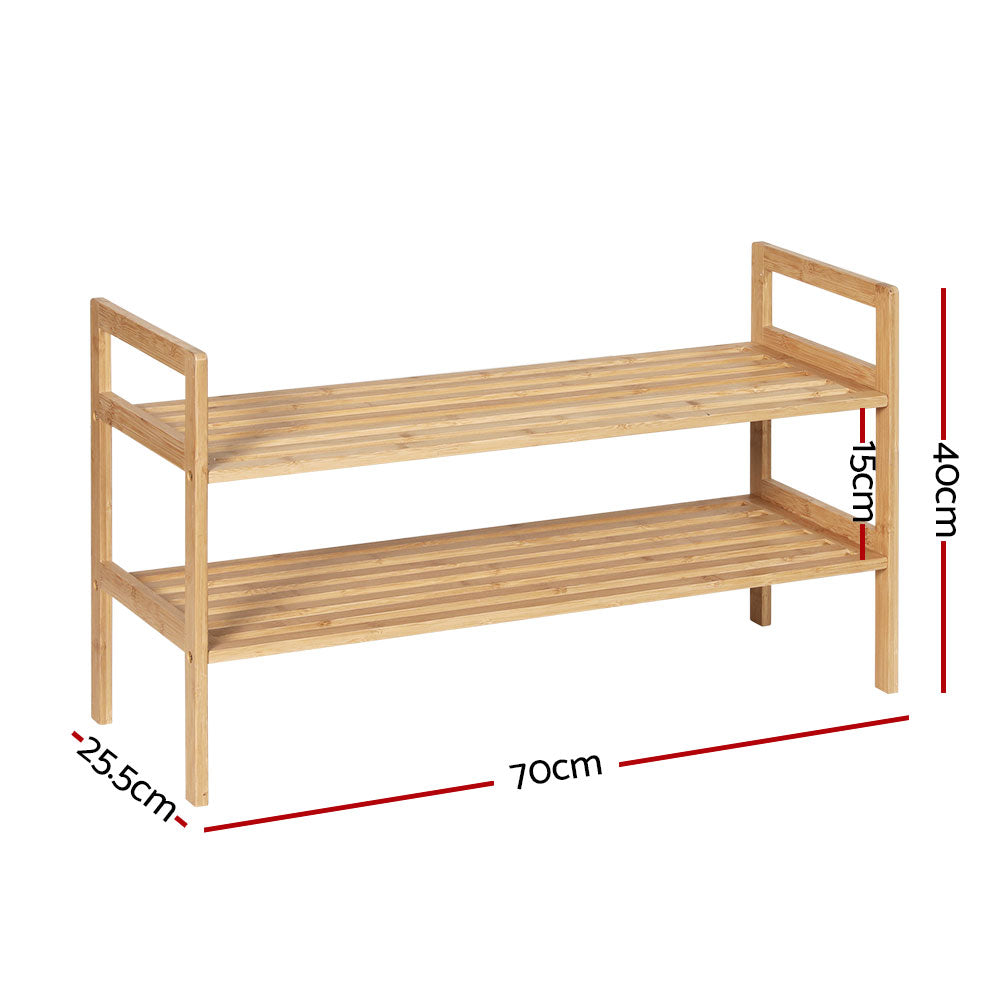 Shoe Rack Bamboo Storage Cabinet 2 Tiers Portable Organizer Shelf Pine