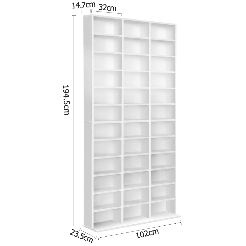 Book Storage Shelf Adjustable Rack Unit - White