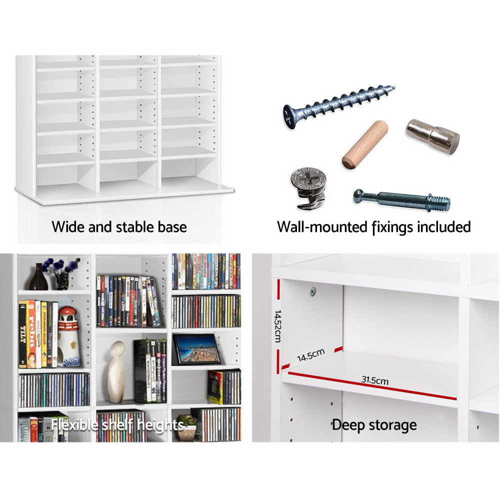 Book Storage Shelf Adjustable Rack Unit - White