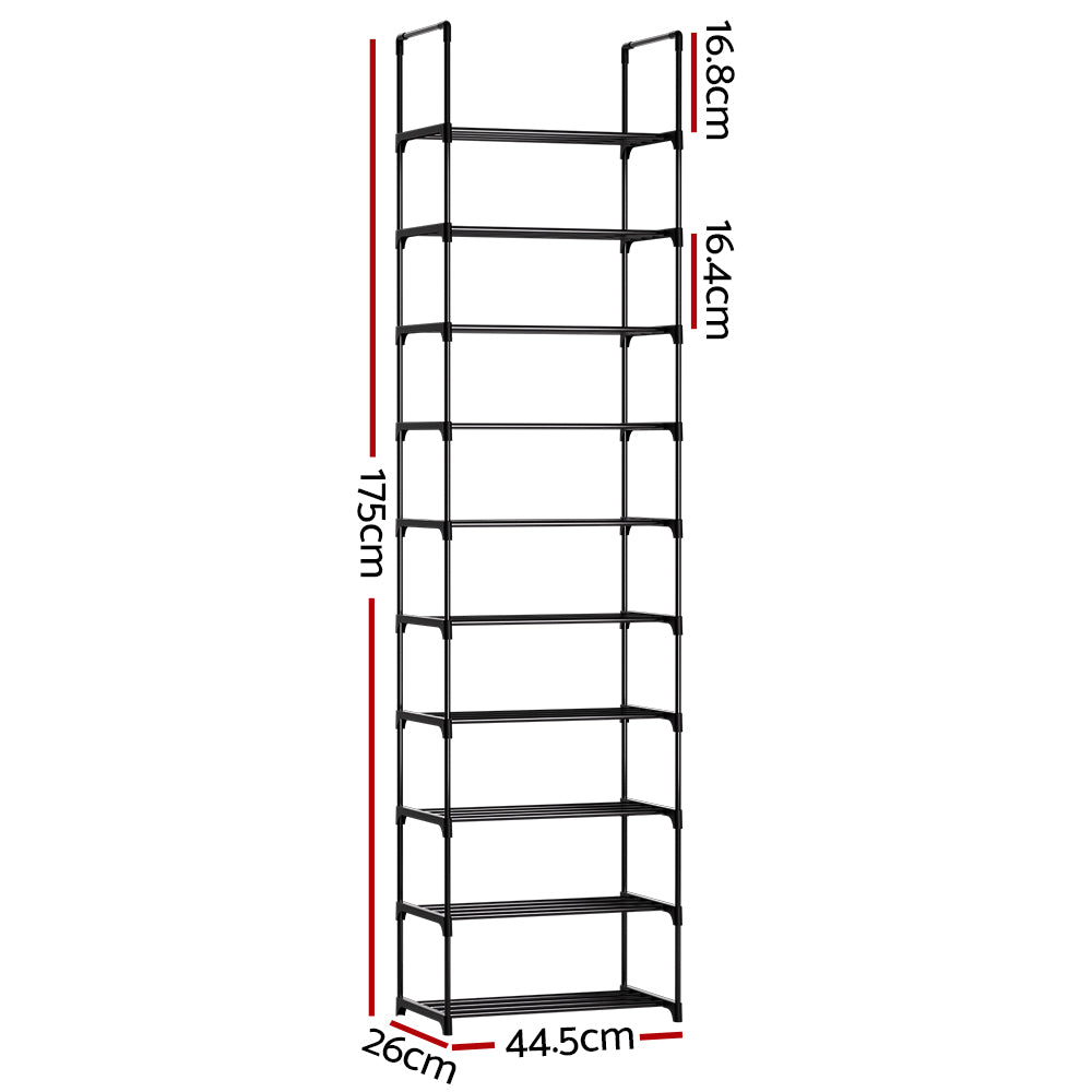 Shoe Rack Shoe Storage Shelf 10-tier 20 Pairs DIY Stackable Black Metal