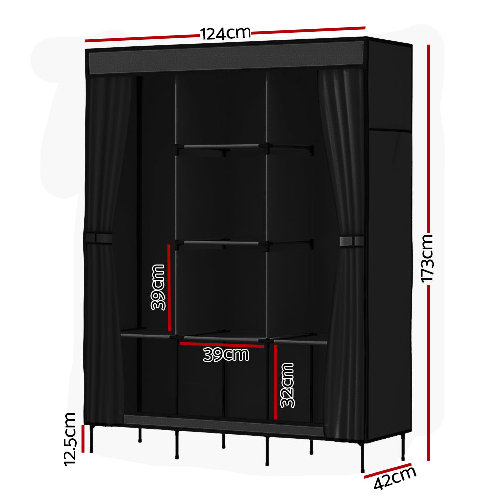 Portable Wardrobe Closet Storage Large with Shelf - Black