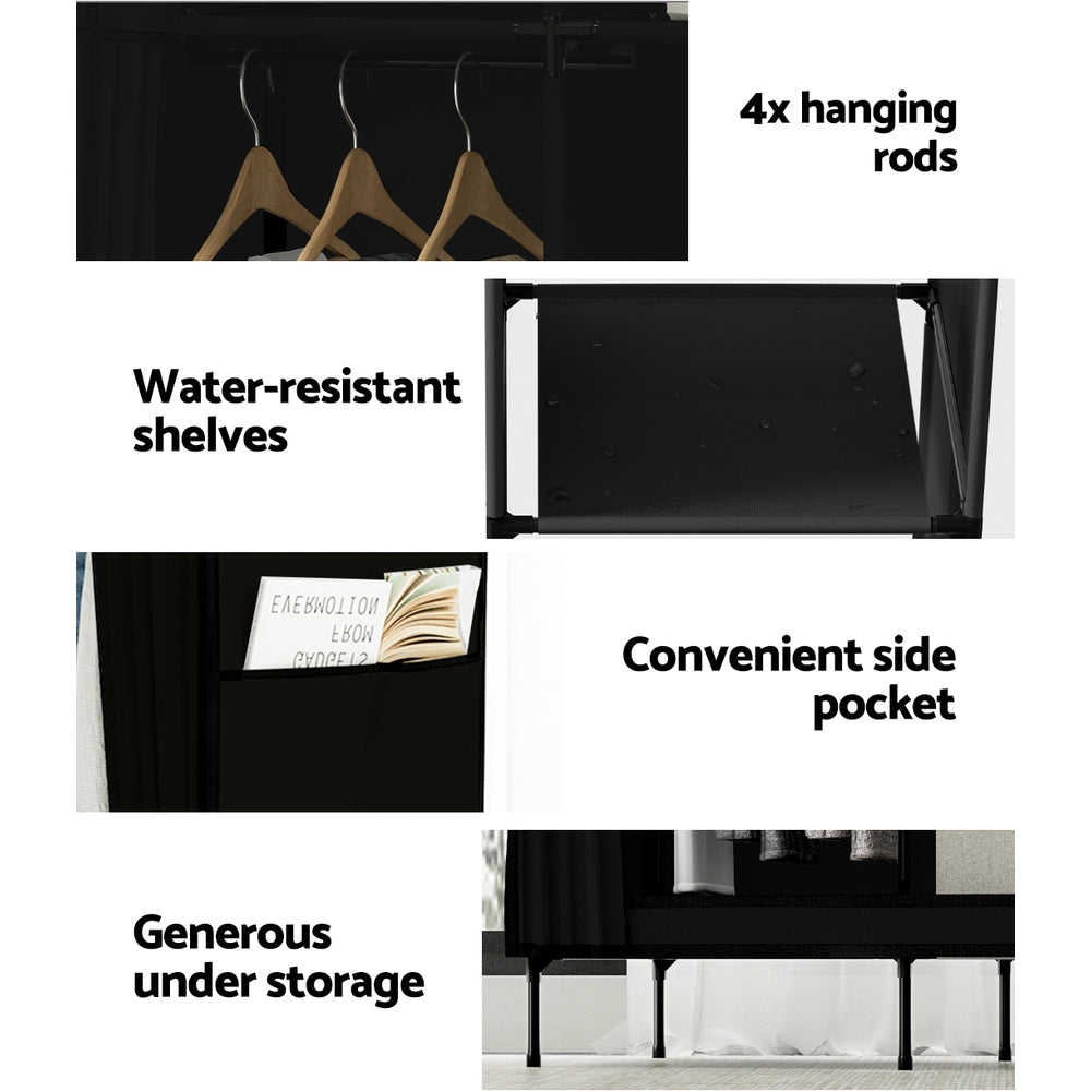 Portable Wardrobe Closet Storage Large with Shelf - Black