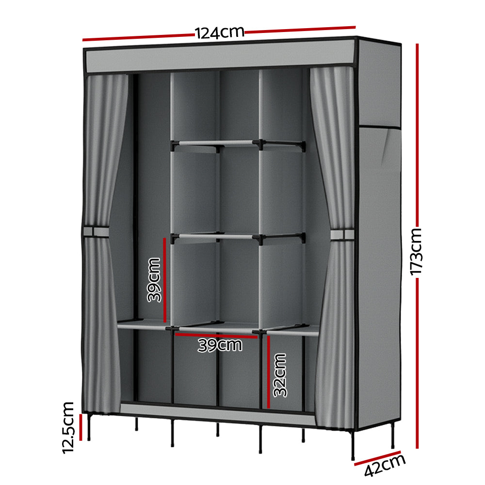 Portable Wardrobe Closet Storage Large with Shelf - Grey