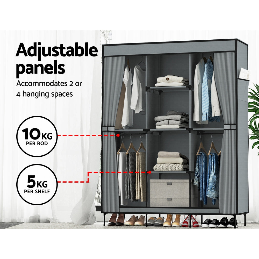 Portable Wardrobe Closet Storage Large with Shelf - Grey