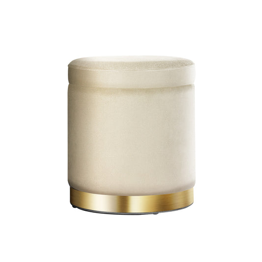 Round Ottoman Storage Velvet - Cream