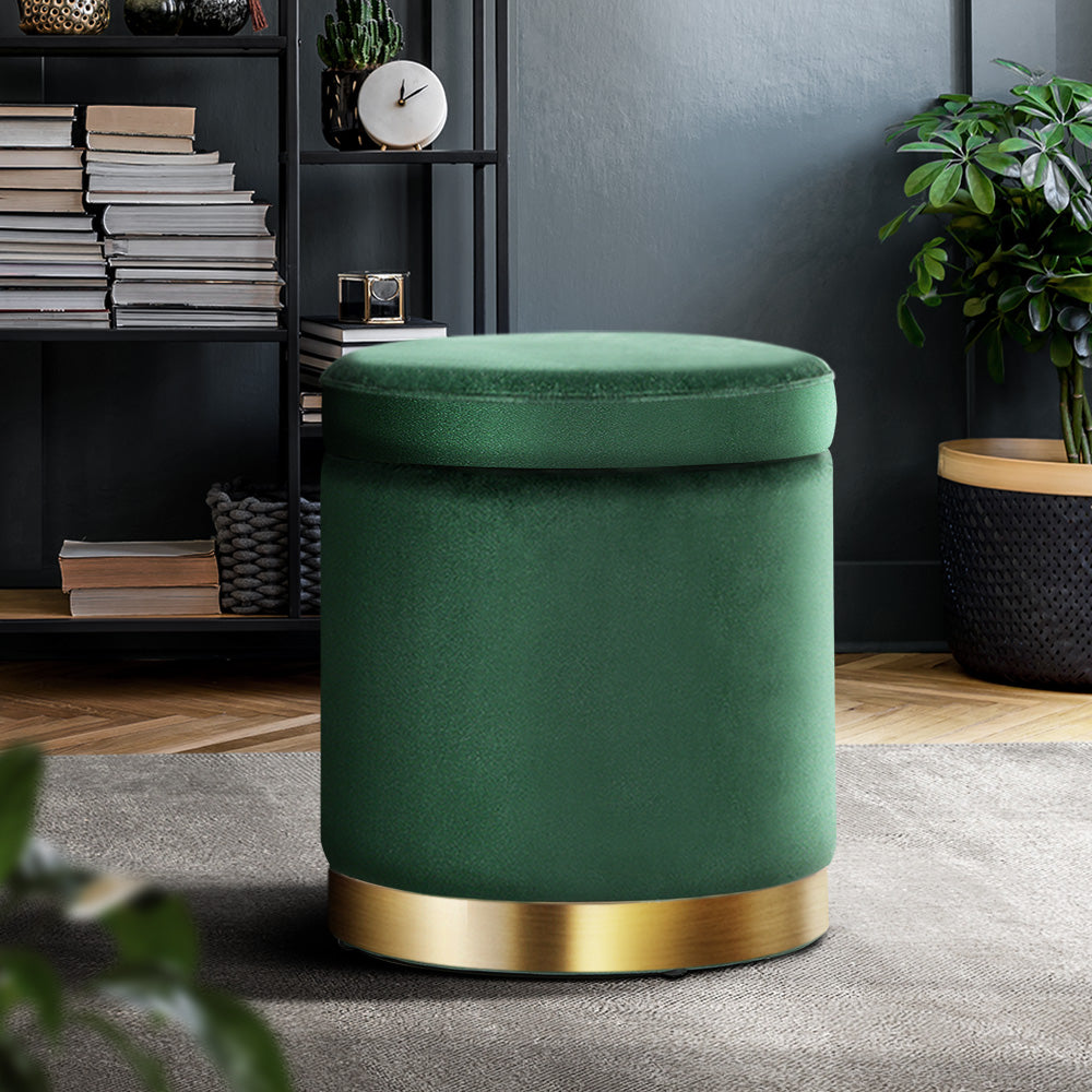 Ottoman Storage Foot Stool Round Velvet Green Storage nook