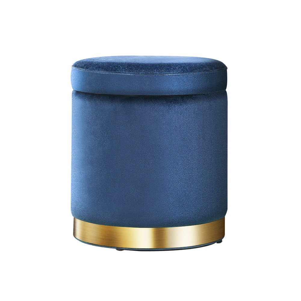 Round Ottoman Storage Velvet - Navy Storage Nook