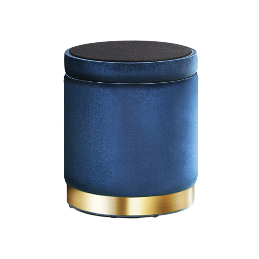 Round Ottoman Storage Velvet - Navy Storage Nook