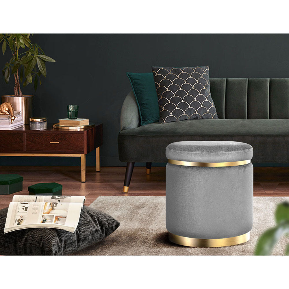 Velvet Ottoman Storage Foot Stool - Grey