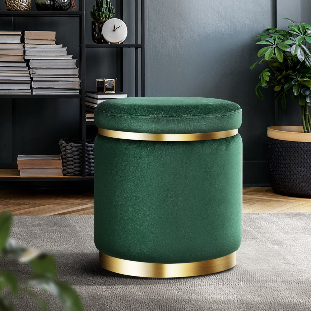 Storage Nook Round Velvet Ottoman Foot Stool Foot Rest Pouffe Padded Seat Footstool