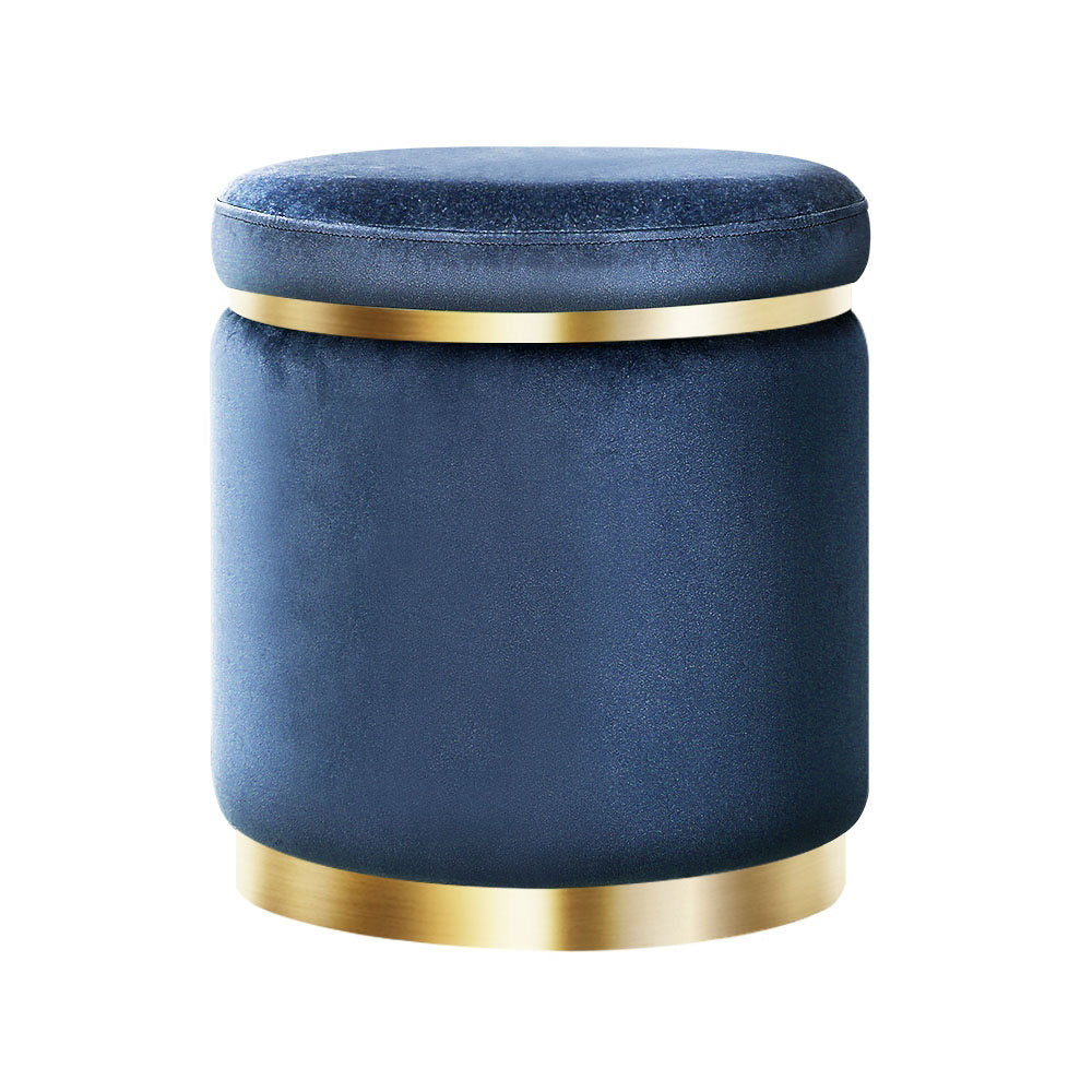 Foot Stool Round Velvet Ottoman Navy STorage Nook