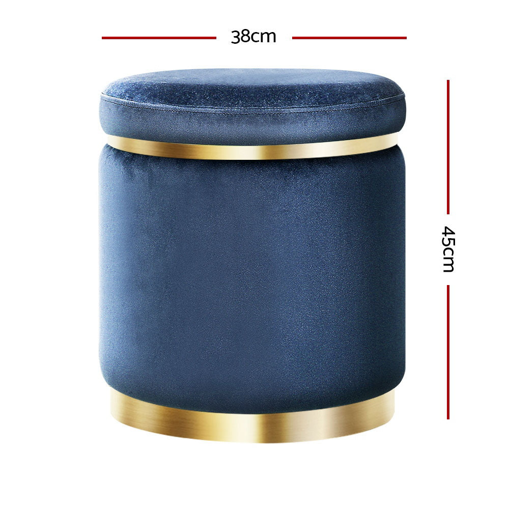 Foot Stool Round Velvet Ottoman Navy STorage Nook