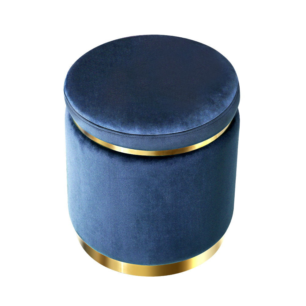 Foot Stool Round Velvet Ottoman Navy STorage Nook