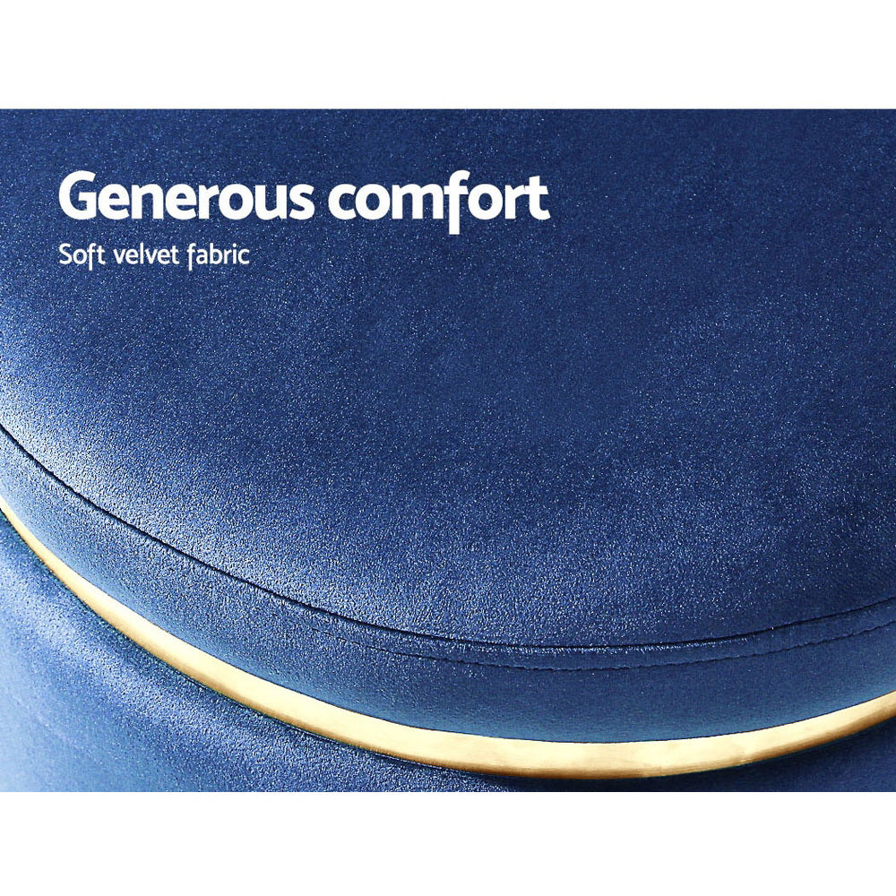 Foot Stool Round Velvet Ottoman Navy STorage Nook