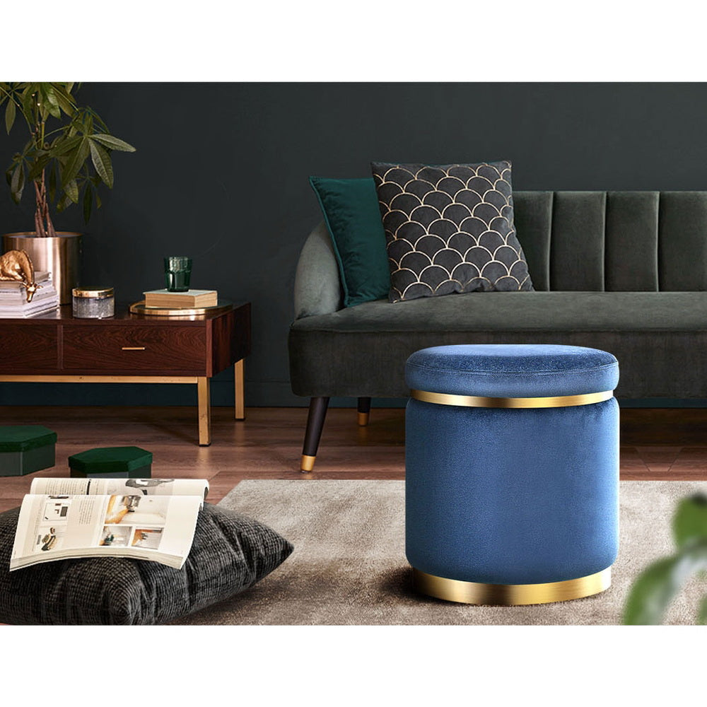 Foot Stool Round Velvet Ottoman Navy STorage Nook