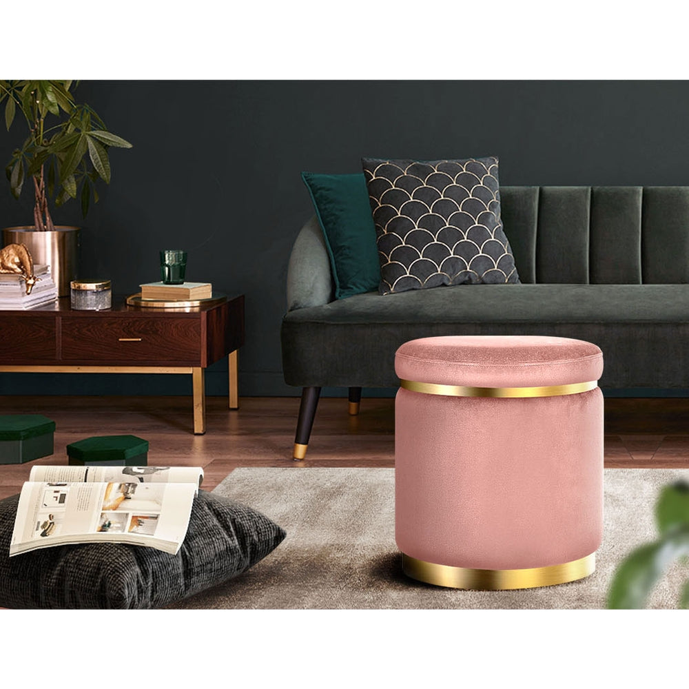 Velvet Ottoman Foot Stool - Pink